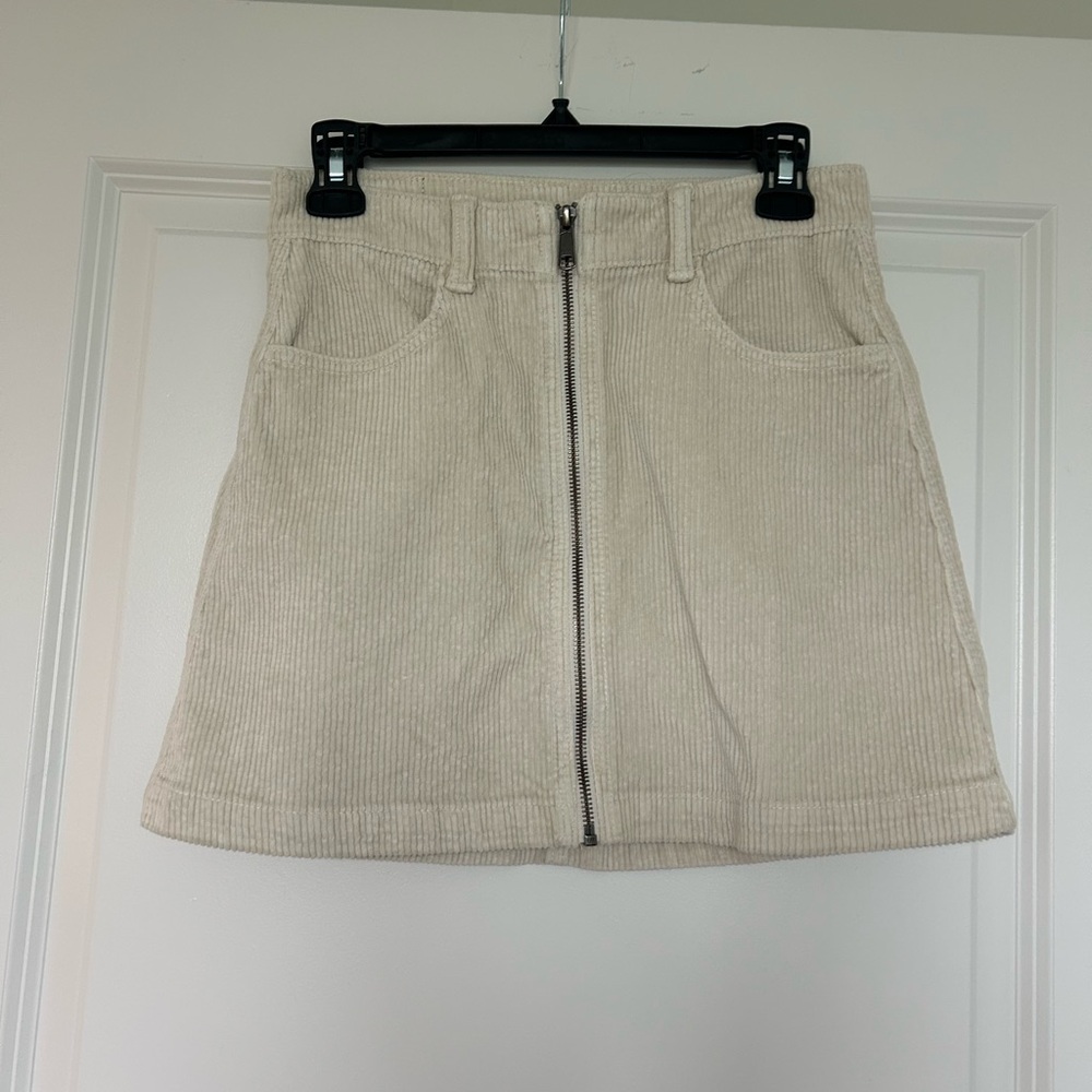 American Eagle Outfitters Ivory Corduroy Front-Zip Mini Skirt